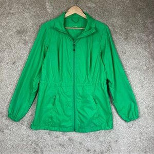 Eddie Bauer Windbreaker Womens Small Green Nylon Pockets Front Zip- 2973*